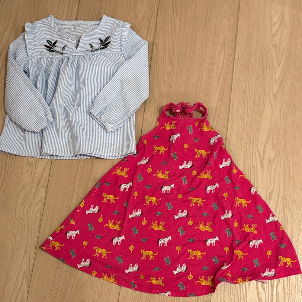 Kids Striped Top and Animal Print Dress Set